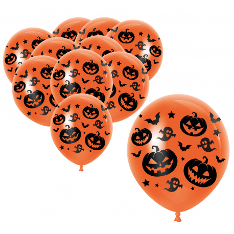PALLONCINI ARANCIONI ZUCCHE HALLOWEEN 30cm - 10 Pz.