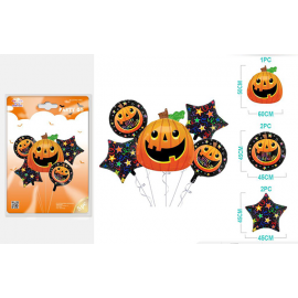 SET PALLONCINI HALLOWEEN MYLAR ZUCCHE e STELLE 5 pz.