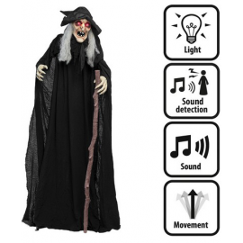 STREGA \\"FURIOUS WITCH\\" su piedistallo (LUCI, MOVIMENTO e SUONO) 183cm - Batterie non incluse