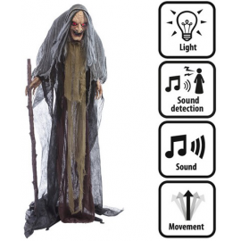 STREGA "WITCH ORENDA" su piedistallo (LUCI, MOVIMENTO e SUONO) 160cm - Batterie non incluse
