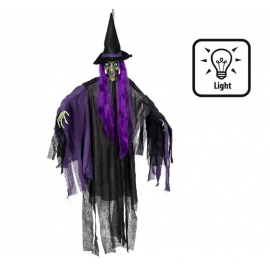 STREGA VIOLA CON OCCHI CHE SI ILLUMINANO 146cm - Decorazione da appendere Halloween