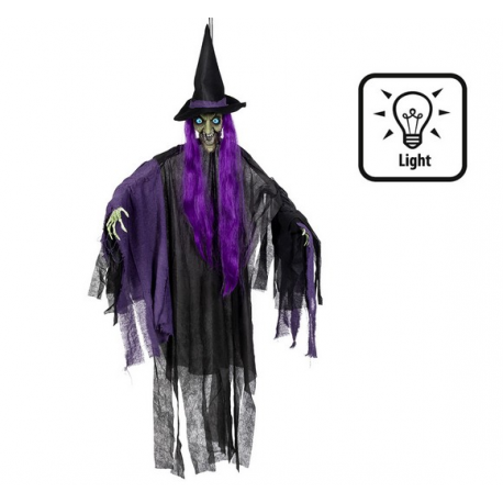 STREGA VIOLA CON OCCHI CHE SI ILLUMINANO 146cm - Decorazione da appendere Halloween