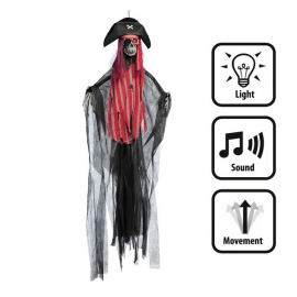 TESCHIO PIRATA CON RISATA, OCCHIO LUMINOSO e MOVIMENTO 160cm - Decorazione da appendere Halloween