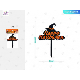 CAKE TOPPER HAPPY HALLOWEEN STREGA 21x9cm