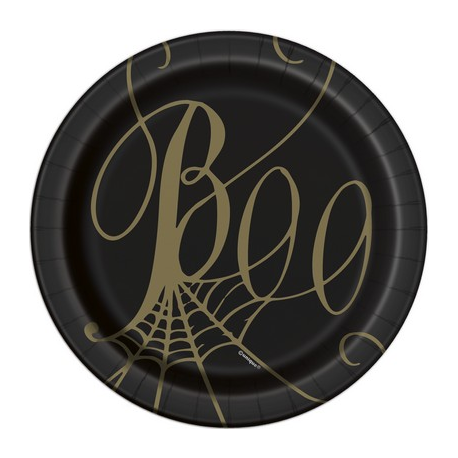 PIATTI HALLOWEEN BLACK & GOLD SPIDERWEB CM.18 PZ.8