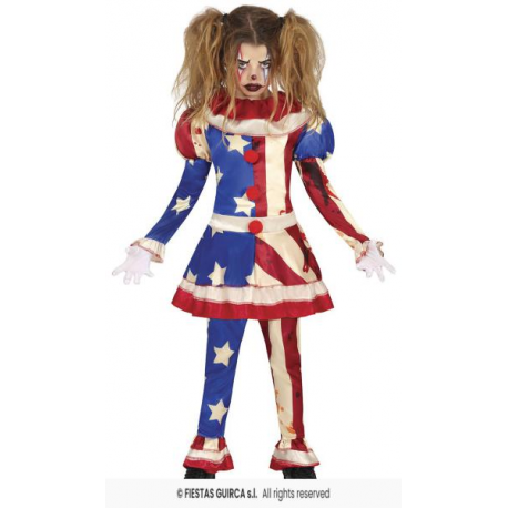 COSTUME CLOWN PATRIOTA, 7 – 9 ANNI (137 CM), BAMBINA