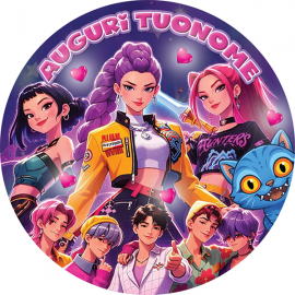 Cialda personalizzata KPOP DEMON HUNTERS tonda (stampa su fibra alimentare)