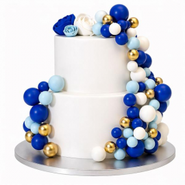 CAKE TOPPER BALL SET \\"BLU/AZZURRO SFUMATO & ORO\\" - Set da 32 pezzi
