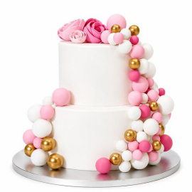 CAKE TOPPER BALL SET \\"FUCSIA SFUMATO & ORO\\" - Set da 32 pezzi