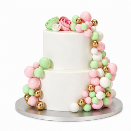 CAKE TOPPER BALL SET \\"VERDE PASTELLO/ROSA & ORO\\" - Set da 32 pezzi