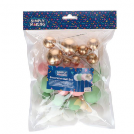 CAKE TOPPER BALL SET \\"VERDE PASTELLO/ROSA & ORO\\" - Set da 32 pezzi