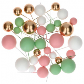 CAKE TOPPER BALL SET \\"VERDE PASTELLO/ROSA & ORO\\" - Set da 32 pezzi