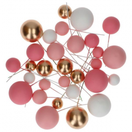 CAKE TOPPER BALL SET \\"ROSA SFUMATO & ORO\\" - Set da 32 pezzi