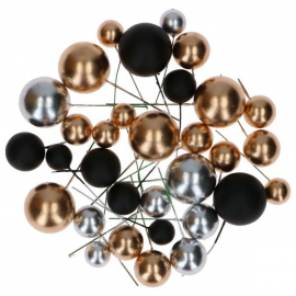 CAKE TOPPER BALL SET \\"ORO/ARGENTO METAL & NERO\\" - Set da 32 pezzi