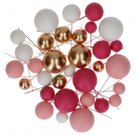 CAKE TOPPER BALL SET \\"FUCSIA SFUMATO & ORO\\" - Set da 32 pezzi