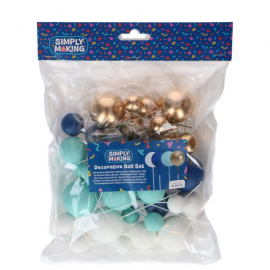 CAKE TOPPER BALL SET \\"BLU/AZZURRO SFUMATO & ORO\\" - Set da 32 pezzi