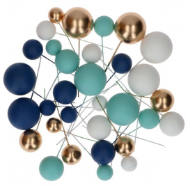 CAKE TOPPER BALL SET \\"BLU/AZZURRO SFUMATO & ORO\\" - Set da 32 pezzi