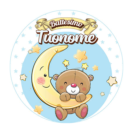 Cialda personalizzata BATTESIMO AZZURRO tonda (stampa su pasta di zucchero)
