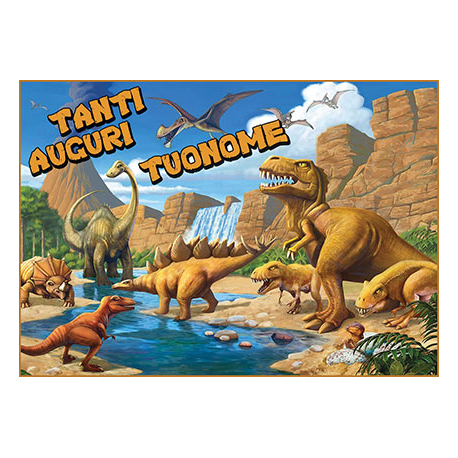 Cialda personalizzata DINOSAURI rettangolare (stampa su pasta di zucchero)