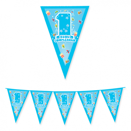 FESTONE BANDIERINE 1° COMPLEANNO AZZURRO 6mt x 25cm