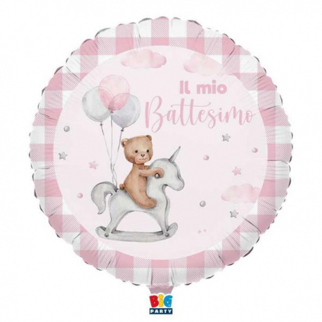 PALLONCINO MYLAR BATTESIMO ROSA TEDDY BEAR 45cm