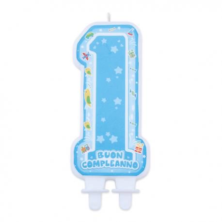 CANDELINA SAGOMATA 1° COMPLEANNO AZZURRA 6x12cm