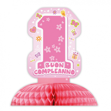 CENTROTAVOLA 1° COMPLEANNO ROSA 28x32 cm
