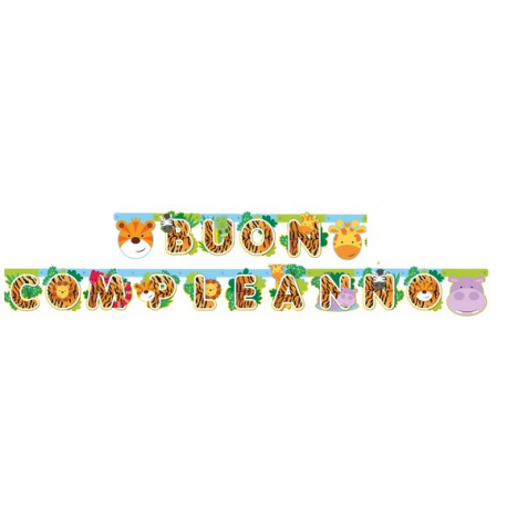 FESTONE SNODABILE ANIMALI DELLA GIUNGLA \\"Buon Compleanno\\" - 200 x 13 cm