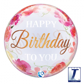 PALLONCINO BUBBLE HAPPY BIRTHDAY - FLOWERS PEONIES ø 56cm