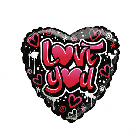 PALLONCINO \\"LOVE YOU\\" GRAFFITI CUORE FOIL STANDARD ø 45cm