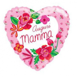 PALLONCINO CUORE AUGURI MAMMA - FOIL STANDARD ø 45cm