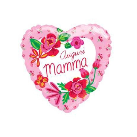 PALLONCINO CUORE AUGURI MAMMA - FOIL STANDARD ø 45cm