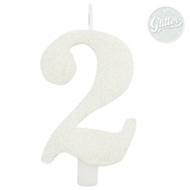 CANDELINA NUMERO 2 BIANCA GLITTER