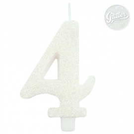 CANDELINA NUMERO 4 BIANCA GLITTER