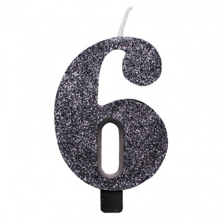 CANDELINA NUMERO 6 NERA GLITTER