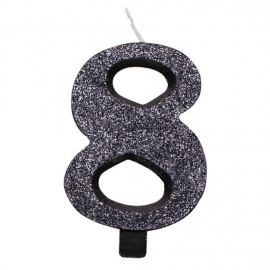 CANDELINA NUMERO 8 NERA GLITTER