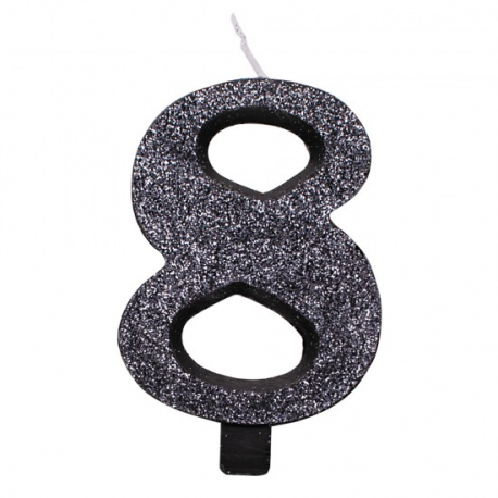 CANDELINA NUMERO 8 NERA GLITTER