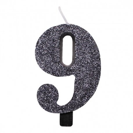CANDELINA NUMERO 9 NERA GLITTER