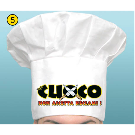 CAPPELLO CUOCO IN TESSUTO \\"IL CUOCO NON ACCETTA RECALMI\\"