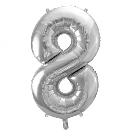 PALLONCINO MYLAR NUMERO \\"8\\" ARGENTO - 86cm