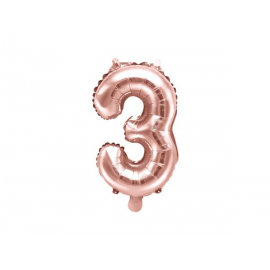 PALLONCINO PICCOLO MYLAR NUMERO \\"3\\" ROSA GOLD - 35cm