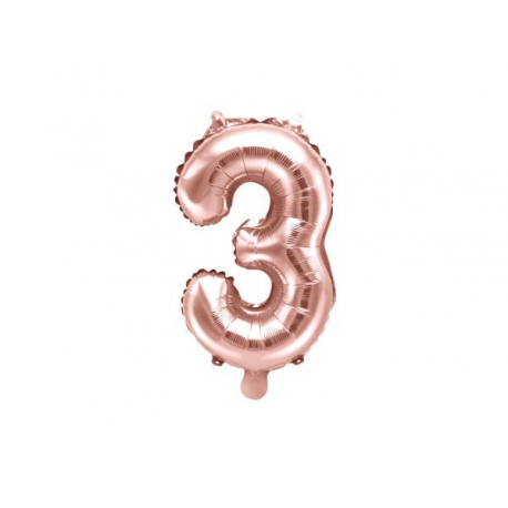 PALLONCINO PICCOLO MYLAR NUMERO \\"3\\" ROSA GOLD - 35cm