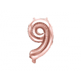 PALLONCINO PICCOLO MYLAR NUMERO \\"9\\" ROSA GOLD - 35cm