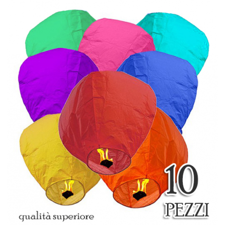 10 LANTERNE VOLANTI COLORI ASSORTITI GRANDI - PROFESSIONAL (Sky Lantern Multicolors)