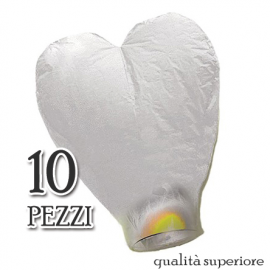 10 LANTERNE VOLANTI CUORI BIANCHI GRANDI - PROFESSIONAL (Sky Lantern White Heart)