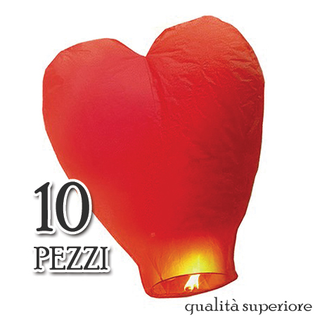 10 LANTERNE VOLANTI CUORI ROSSI GRANDI - PROFESSIONAL (Sky Lantern