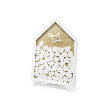 GUESTBOOK IN LEGNO 30,5x43 cm CON 50 CUORICINI BIANCHI in legno