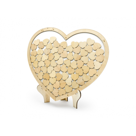 GUESTBOOK IN LEGNO A FORMA DI CUORE 44x37,5 cm CON 70 CUORICINI in legno naturale
